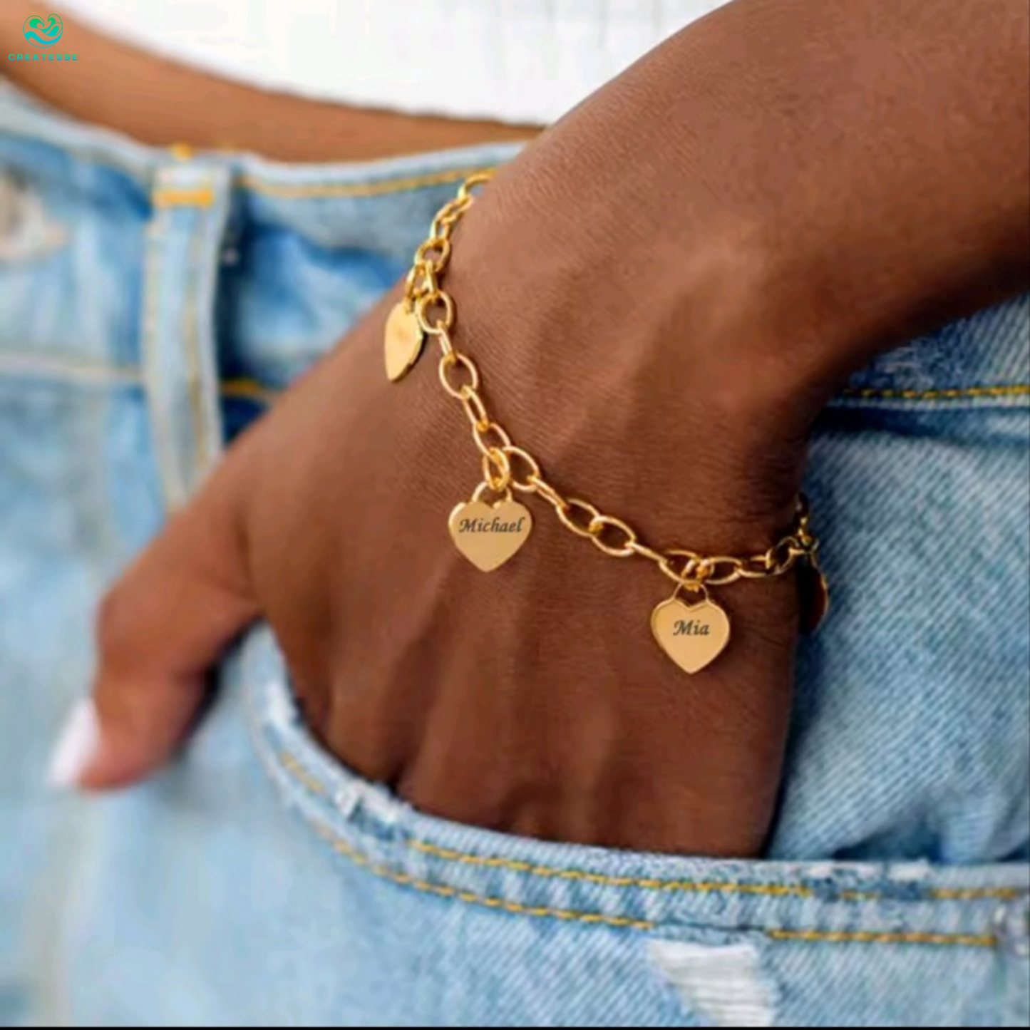 Pulsera de Corazones Grabados
